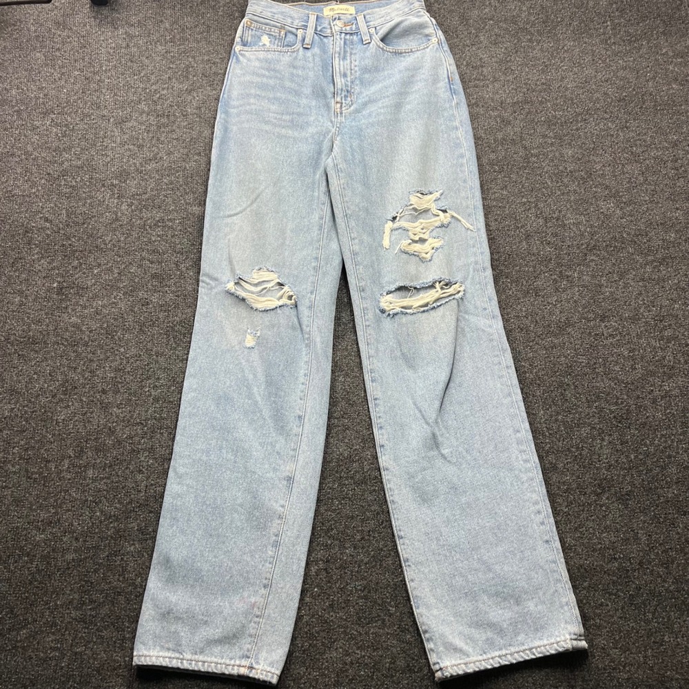 Madewell Baggy Straight Jeans Light Wash Distressed Denim Size 23